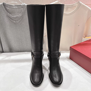 Buckle Strap Block Heel Knee High <b>Boots</b> with Pointed Toe for Women Casual Daily Wear and Street Style Valentinoing - Product Image 1
