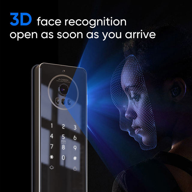 3D Facial Recognition Smart Door Lock AI Biometric Security Lock with Fingerprint Passcode APP Control Anti-Spoofing for Home