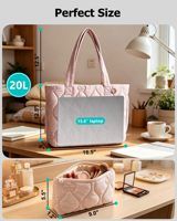 Sac fourre-tout matelassé pour femme, léger, imperméable, en polyester, avec fermeture éclair, compartiments pour ordinateur portable 15,6 pouces, sac esthétique et mignon