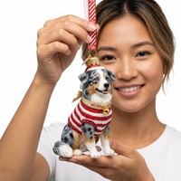 Ornements de Noël en résine pour animaux de compagnie, chien berger australien, décoration suspendue pour arbre, pull tricoté, décoration de vacances, artisanat en résine