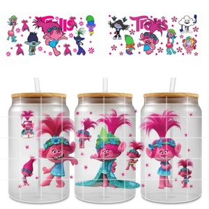 En gros Uv Dtf tasse enveloppes princesse Trolls poupée 16oz verre peut UV DTF tasse Wrap DTF transfert UV autocollant de décalcomanie - Product Image 1