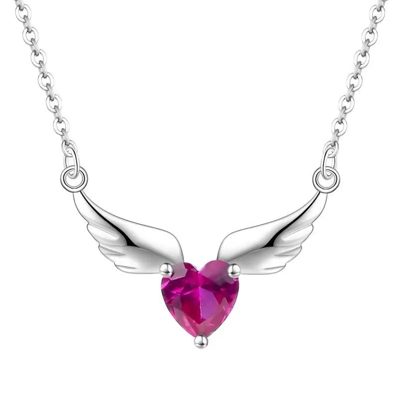 Yh Jewellery Cubic Zirconia Heart Cut Heart Angel Pendant 925 Sterling Silver Chain Necklace Platinum Plated