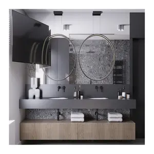 2024 Style Wholesale Double Single Modern Wooden Panel Floating Bathroom Vanities Cabinet Set With Mirror Sink