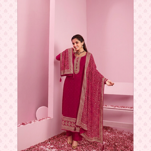 Salwar Kameez Bordado Color Granate para Mujer, Traje Tradicional Indio Pakistaní - Product Image 1