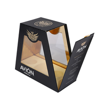 Emballage de luxe personnalisé pour verres à whisky et bouteilles de vin, forme trapézoïdale à ouverture latérale, design unique, logo OEM/ODM, boîte cadeau rigide.