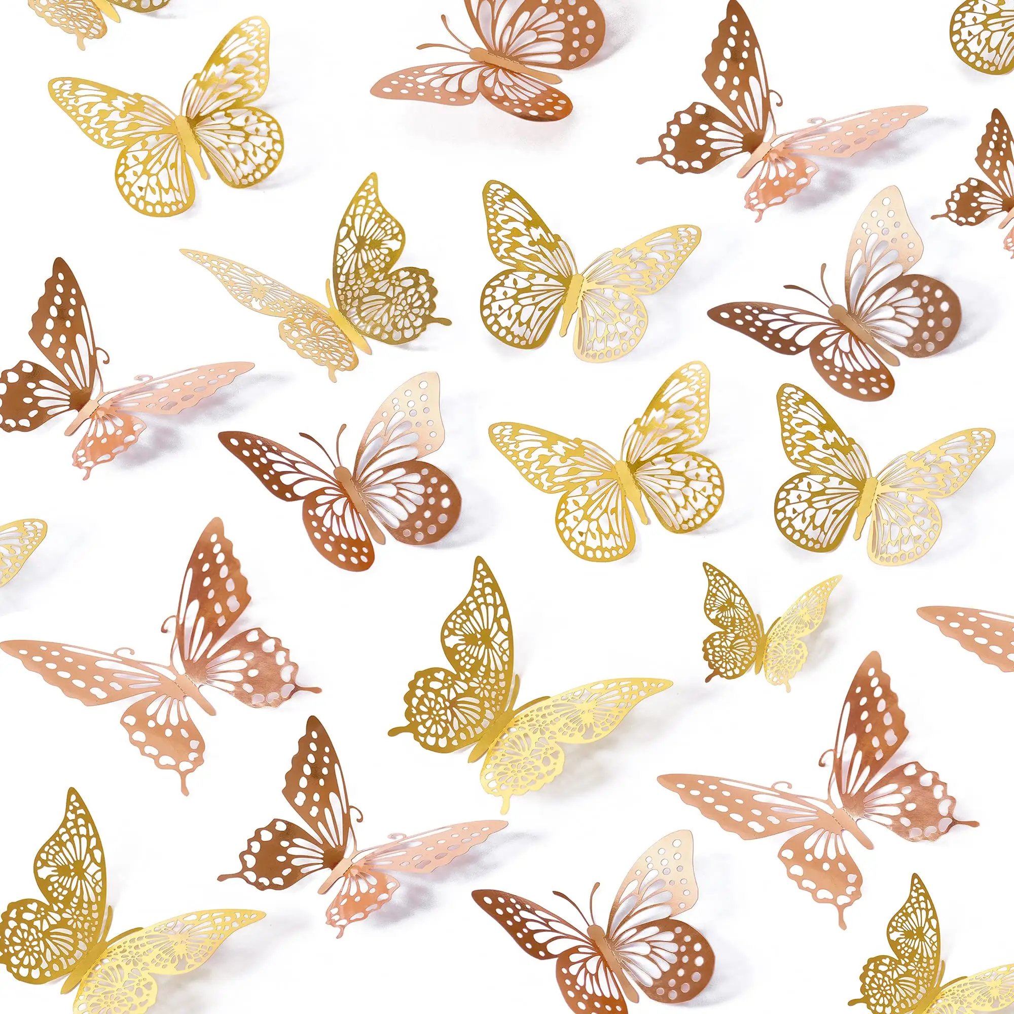 3D-Schmetterlings-Wanddekoration abnehmbarer metallfarbener Wandsticker Raum-Wandstifte für Kinder-Schlafzimmer Kindergarten Klassenzimmer Party-Dekoration