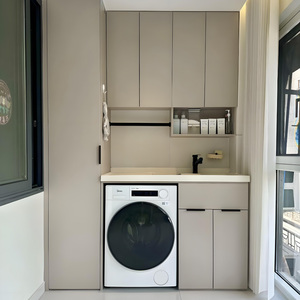 Panel de puerta de laca crema personalizado, superficie moderna, Mini combinación inteligente, <span class=keywords><strong>lavabo</strong></span>, mesa de mano <span class=keywords><strong>para</strong></span> armario de baño de Hotel - Product Image 1