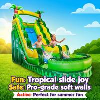 Château gonflable à sauter en forme de palmier avec toboggan aquatique tropical en marbre, toboggan aquatique gonflable commercial à double voie
