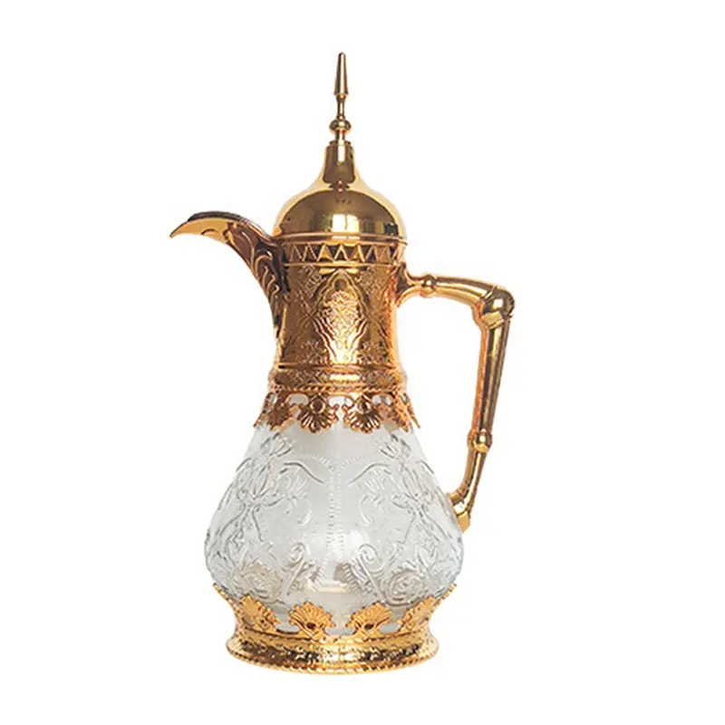 2022 Trendy Arabische Stijl Midden-oosten Luxe 1600Ml Glas Kruik Karaf Golden Handgemaakte Turkse Koffie Potten