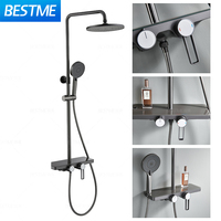 Système de douche ABS 3 fonctions couleur canon de fusil, avec pommeau de douche pluie et robinetterie, finition céramique brossée douce, pour usage hôtelier, jet