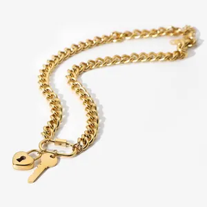 嘻哈女男式链环18k金不锈钢登山扣金扣金挂件爱情钥匙心形小挂件项链