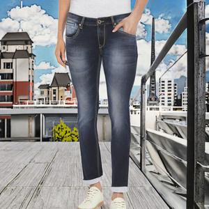 Jeans en denim foncé coupe slim pour homme, style streetwear décontracté avec logo personnalisé, coupe-vent et respirant, 100% coton - Product Image 3