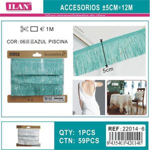 Nastro con frange Ilan 5 cm x 12 m blu piscina per decorazioni e artigianato - Product Image 3