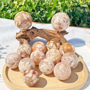 Venta al por Mayor de Esferas de Ágata Cereza Natural Pulida, Piedras de Cristal Curativas, Esfera de Ágata Floral para Decoración del Hogar - Product Image 1