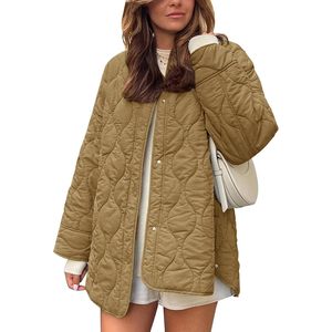 Veste matelassée légère surdimensionnée pour femme, boutonnée, avec rembourrage, poches, tissu tissé, manches longues, pour l'automne - Product Image 1