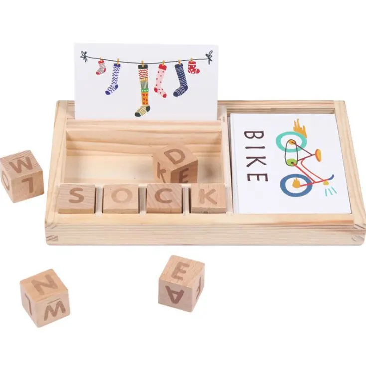 Children's enlightenment educational wooden spell word game English cardboard puzzle learning alphabet building block toy