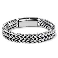 Bracelet chaîne tennis double rangée en acier inoxydable argenté pour homme, style punk géométrique tendance, avec fermoir magnétique, idéal pour les fêtes - Vente en gros