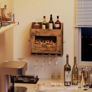 Estante de vino de madera para montar en la pared con almacenamiento para corchos y soporte para copas para uso doméstico - Product Image 2