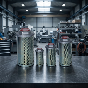 Diffuseur d'huile (FD4) – Élément filtrant hydraulique en maille de fil d'acier avec capuchon rouge, forme cylindrique, neuf - Product Image 3