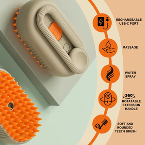 Nouvelle brosse pour animaux de compagnie 3-en-1 : brosse vapeur, peigne de toilettage et de massage, et brosse à vapeur autonettoyante pour l'élimination des poils - Product Image 2