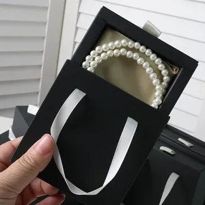 Lujo logotipo personalizado cajón deslizante papel cartón collar pulsera joyería caja de regalo embalaje con asa
