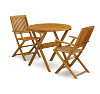 Ensemble de jardin d'extérieur pliable en teck 3 pièces avec table basse et 2 fauteuils, design traditionnel, durable, vente en gros