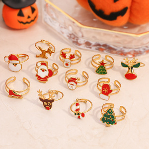 Christmas Theme Stainless Steel Ring Adjustable Opening Snowflake Reindeer Santa Claus Design Women's Jewelry Gift - Product Image 2