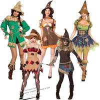 Frauen-Kollektion: Vogelscheuchen-Kostüm – Patchwork-Fransen-Vogelscheuchenkleid mit spitzem Hut für Halloween und Bauernhof-Themenpartys