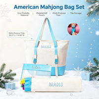 Coffret Cadeau de Noël de Luxe Tout-en-un pour Mahjong, 160 Tuiles Acryliques, Tapis, 4 Supports, Sac de Rangement Pliable et Étanche, Étui de Transport pour Dés
