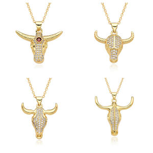 สร้อยคอ NZ1580 สำหรับผู้หญิง ชุบทอง 18K ประดับเพชร CZ แบบไมโครเพฟ รูปหัวกระทิงยาว หัวกระทิงบัฟฟาโล หัววัว สร้อยคอแบบมีจี้ - Product Image 1