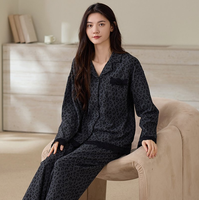 Ensemble de pyjamas pour femmes, doux et confortables, imprimé léopard, chemise à manches longues boutonnée et pantalon de nuit