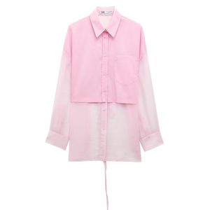 Blusa Casual de Manga Larga con Solapa Holgada y Empalmes de Hilo Transparente para Mujer - Product Image 2