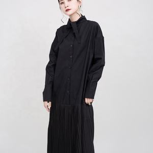 Abito Camicia da Donna Tongrui <span class=keywords><strong>Bianco</strong></span> e <span class=keywords><strong>Nero</strong></span> <span class=keywords><strong>con</strong></span> <span class=keywords><strong>Colletto</strong></span> Grazioso e Pannello Plissettato a Maniche Lunghe - Product Image 6