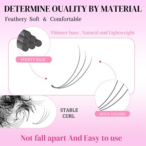 Pestañas de Volumen Hechas a Mano con Pelo Sintético, 300 Unidades, 15 Filas, Base Puntiaguda, 0.07mm/0.05mm, Forma 6D-16DW, Negro Natural, Personalizables - Product Image 2