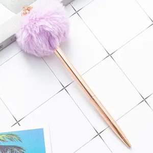 Cute Fluffy Pom Pom Crown Charm Twist Metal <b>Ballpoint</b> <b>Pen</b>, Macaron Pastel Color Rotating Signature <b>Pen</b> Custom Logo - Product Image 6
