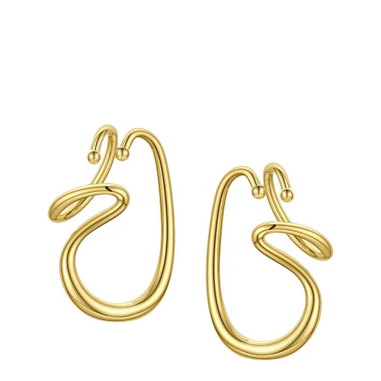 Minimalist High Quality 18K Gold Plated Environmental Brass Jewelry Earlobe Clip Ear Hook Earrings E201206