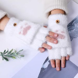 I-0059 Women Cute Claw Paw Plush <b>Mittens</b> Warm Soft Plush Short <b>Fingerless</b> Fluffy Bear Costume Half Finger <b>Gloves</b> - Product Image 4