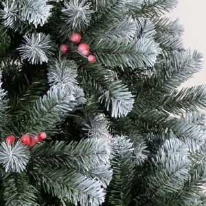 Árbol de Navidad Artificial Flocado con Luces LED, Diseño Realista, Base Incluida, Bayas Rojas para Decoraciones Navideñas - Venta al por Mayor - Product Image 5