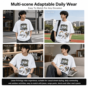 เสื้อยืดคอตตอนแท้ 230 กรัม รุ่นคัสตอม สีขาว ลายกราฟฟิตีประดับเพชร ทรงบ็อกซี่ ไหล่ตก สไตล์สตรีทแวร์ รับผลิตแบบ OEM - Product Image 3