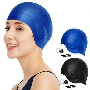 Bonnet de bain en silicone imprimé, durable, antidérapant, imperméable avec protection des oreilles pour adultes aux cheveux longs - Product Image 1