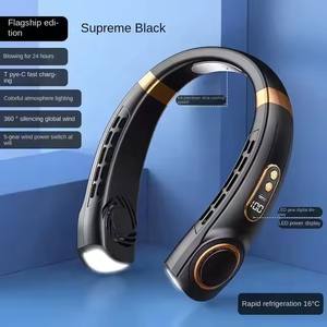 Morden Style China Leafless Neck Black Hand Held <b>Fan</b> Neck <b>Fan</b> <b>Usb</b> Recharging <b>Fan</b> With Logo - Product Image 1