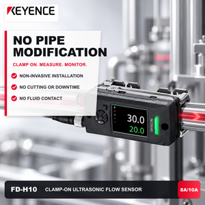เซ็นเซอร์วัดอัตราการไหลของของเหลวแบบอัลตราโซนิกชนิดหนีบยึด KEYENCE FD-H10 สำหรับท่อขนาด 13-18 มม. อัตราการไหล 20-30 ลิตร/นาที IO-Link 4-20mA วัสดุ POM - Product Image 4