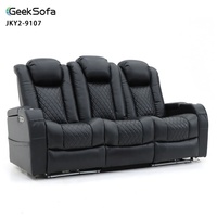 Canapé inclinable électrique de luxe Geeksofa 3 places en cuir pour home cinéma avec table rabattable et plateau pour le cinéma
