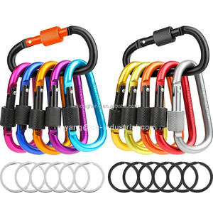 Mousqueton de randonnée extérieur en aluminium avec anneau en D et anneau porte-clés plat, mousqueton en D multicolore - Product Image 4
