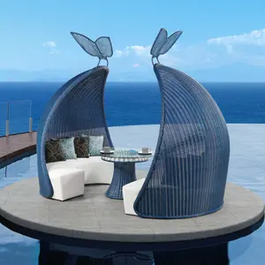 Muebles de mimbre de aluminio para exteriores, tienda de campaña de lujo estilo mediterráneo moderno, sofá seccional, nuevo diseño
