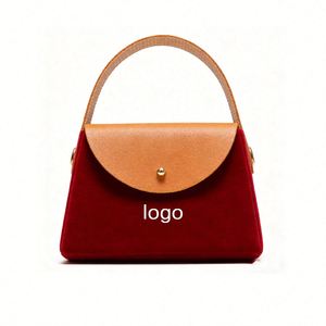 Factory Direct Customizable <b>Red</b> Velvet Handbag <b>Gift</b> <b>Box</b> Leather Trim Elegant Ideal for Wedding & Cosmetic Packaging - Product Image 2
