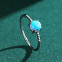 Bague Solitaire Ronde en Argent Sterling 925 avec Opale et Zircon Cubique pour Femme - Vente en Gros