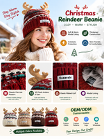 Bonnet en tricot unisexe avec motif de bois de renne de Noël, bonnet épais en jacquard pour les fêtes, les activités de plein air et le quotidien