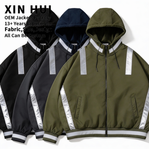 Chaqueta Bomber Reflectante Personalizada para Hombre, Cortavientos, Estilo Urbano, con Capucha, Parches, Rayas, Oversize, Hip Hop - Product Image 4