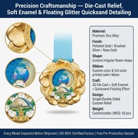 Médaille de Marathon Personnalisée en Forme de Fleur, Globe de Sable, Médaille de Finisseur du Marathon du Patrimoine Mondial de Chengdu, Médaille de Récompense en Métal avec Ruban